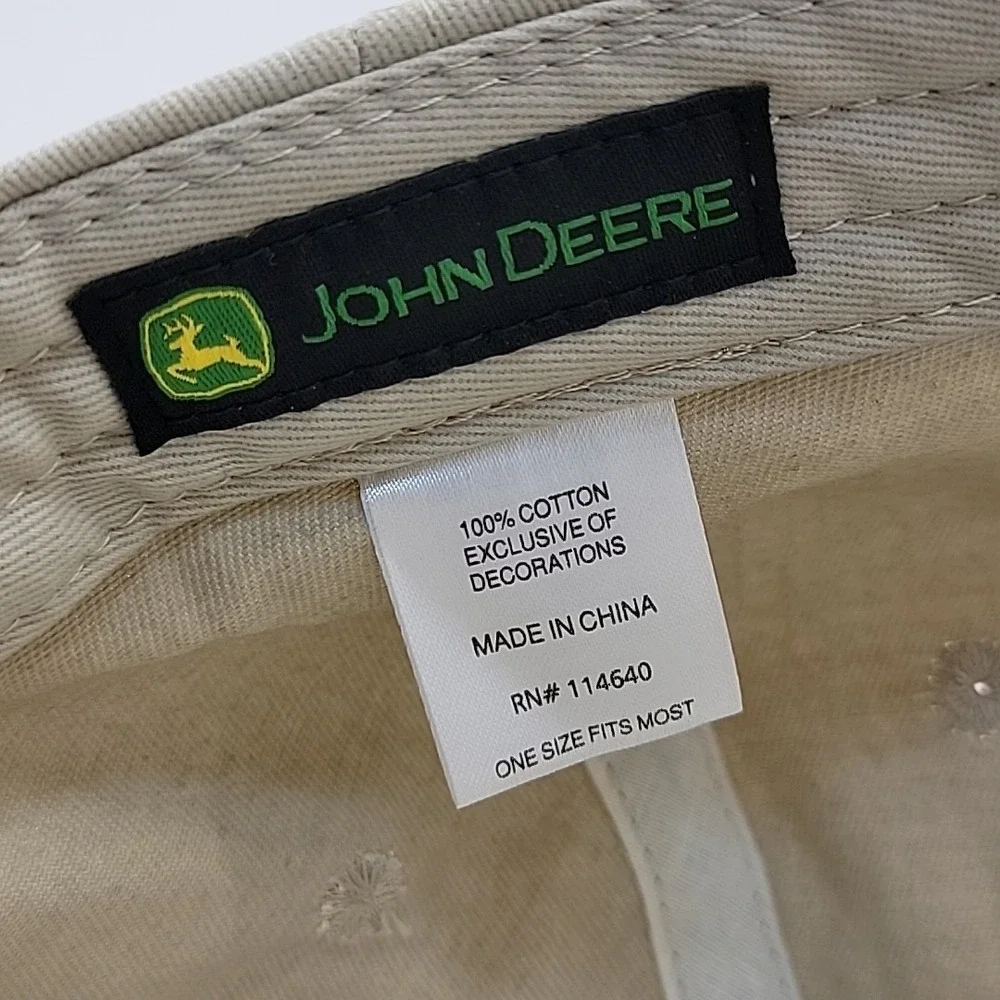 John Deere Classic Logo Hat Cap Adjustable Strap‎ Khaki Embroidered One Size